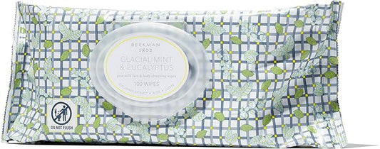 Beekman 1802 Glacial Mint & Eucalyptus Face Wipes - 100-Count - Scented - Cleanses, Nourishes & Hydrates - With Goat Milk, Aloe Vera - Good for Sensitive Skin - Cruelty Free