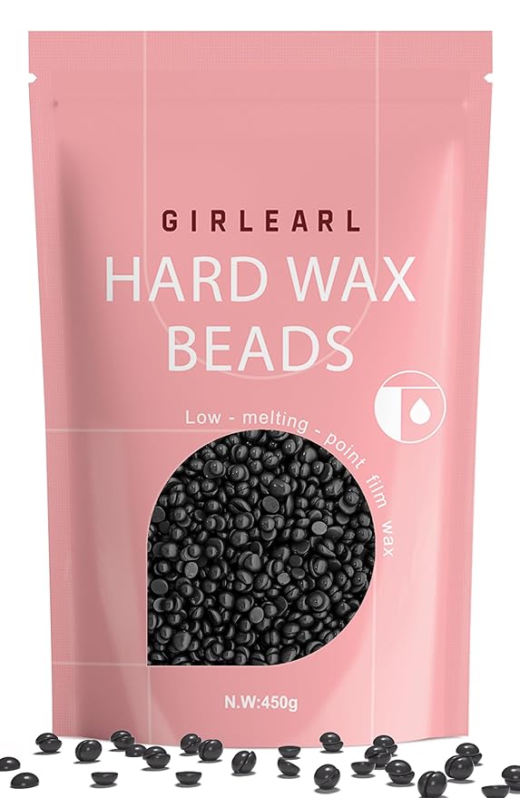 GIRLEARLE Hard Wax Beads, 1lb Wax Beans for Hair Removal, Hard Wax for Sensitive Skin at Home, Wax Refill Perfect for Legs, Facial, Brazilian Bikini, Eyebrow and Full Body for Women and Men (Black)