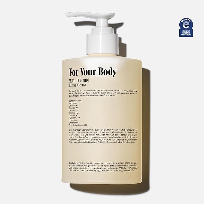 Nécessaire The Body Wash Fragrance-Free - Multi-Oil Shower Gel Body Wash for Women + Men. Non-Comedogenic + Hypoallergenic for Sensitive Skin with Niacinamide. 500ml/16.9 fl oz