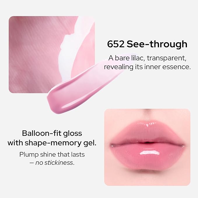 Unseen Balloon Tint, 9 Colors for All Skin Types. Buildable Color, Long Lasting Glossy Lip Stains, Lightweight Lip Gloss Make up, Holiday Stocking Stuffer (652 See-through, 0.11 oz)
