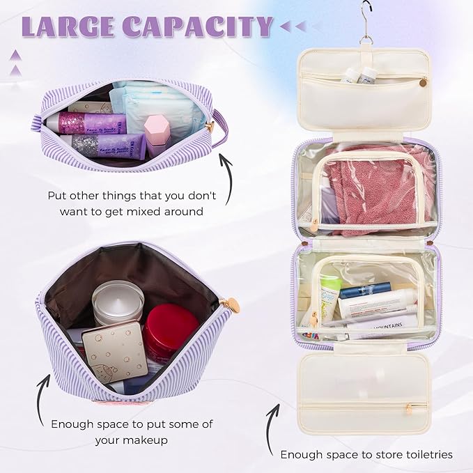 Cute Gifts Travel Toiletry Makeup Bag - Travel Cosmetic Bag for Women Yoga, Picnic, Personalized Friend Birthday Gifts with Monogram - Lavender,V