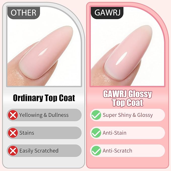 GAWRJ 15ml Gel Polish Top Coat No Wipe Soak Off Ultra Glossy Top Coat Gel Nail,and the no-wipe top coat ensures a long-lasting shine.