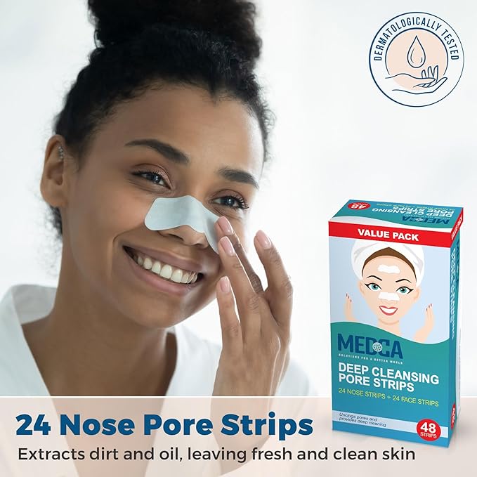 MEDca Deep Cleansing Blackhead Pore Strips - Pack of 48 Peel - Off Blackhead Remover and Pore Unclogging Strips for Nose and Face, Chin, Forehead & Healthier Looking Skin