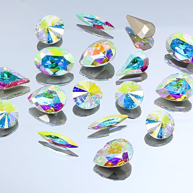 Dong ZHOU 75 Pieces DIY Nail Art Rhinestone Crystal AB Glass Rhinestone Nail Set Loose Beads Crystal Sewing On Stone Pointed Back Jewelry Rhinestone Gems Decorations for Nail Art Craft