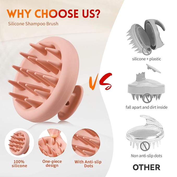 BEAUTLOHAS. Silicone Scalp Massager Shampoo Brush for Shower, Scalp Scrubber with Soft Bristles for Hair Growth & Dandruff Treatment, Wet Dry Hair Massager for All Hair Types of Women (2 Pink)
