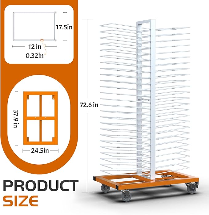 Cabinet Doors Paint Drying Rack Stand with Casters for Paint for Interior, Exterior, Spray, Roll, Brush, Commercial, Pro Painters, 30lbs Capacity per Shelf, Heavy-Duty 110Lbs Rack (50 Shelves)