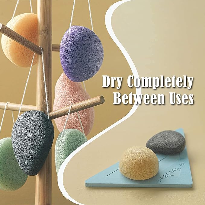 myHomeBody Natural Konjac Facial Sponges - for Gentle Face Cleansing and Exfoliation - with Lavender Purple and Activated Charcoal, Set of 4