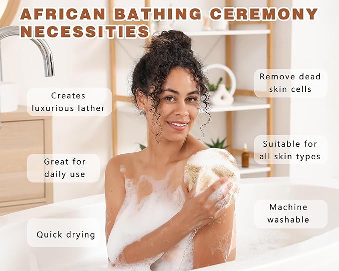 2 Pack African Net Sponge Exfoliating Scrubber Bath Sponge for Daily Use (Champange+Olive Green)