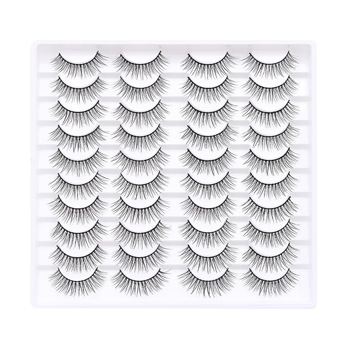 False Eyelashes 20 Pairs Wispy Lashes Faux Mink Lashes 14mm 3D Fluffy Cat Eye Lashes （style 20-064)