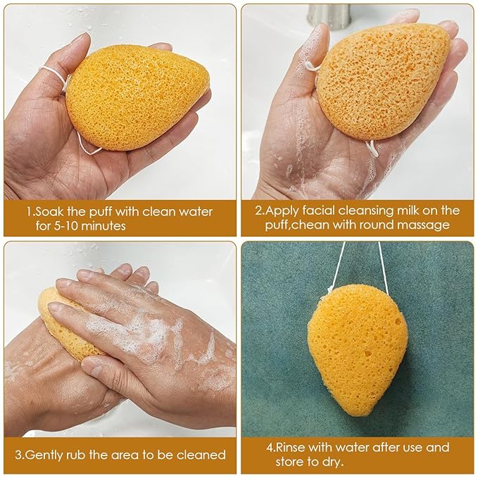 Natural Konjac Facial Sponge (4-Pack) | SourceTon face Scrubber Soft & Gentle Face Scrubber for All Skin Types