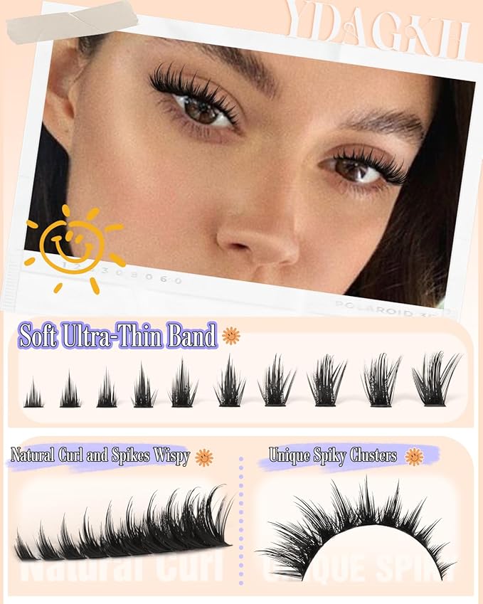 Wispy Lash Clusters with Spikes Fox Eye Eyelash Clusters Natural 7-16mm Anime Individual Eyelashes Cat Eye Lashes Manga Eyelash Extension C Curly DIY Doll Cluster Eyelash Extensions 240Pcs