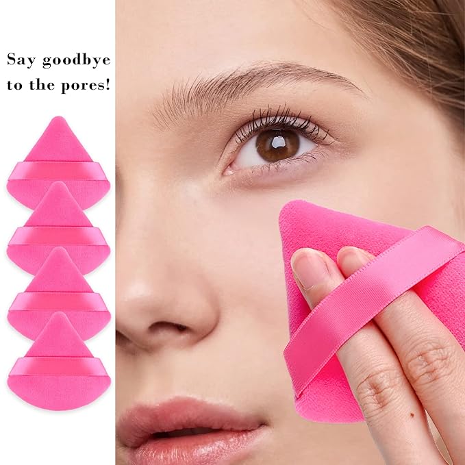 RAREIUS 8pcs Triangular Powder Puff Face Soft Velvet Makeup Puff for Loose Powder Body Powder Makeup Sponge for Contouring Wet Dry Foundation Blender Sponge Beauty Makeup Tool.(Rose Red)