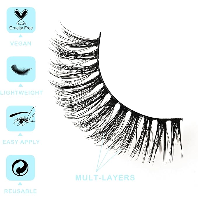 Wispy Lashes Bulk 30 Pairs Natural Strip Eyelashes Wholesale Cat Eye Lash Sets Short Thick Fluffy False Mink Eyelash Strips Full Small Fake Pestañas Postizas with Portable Pack
