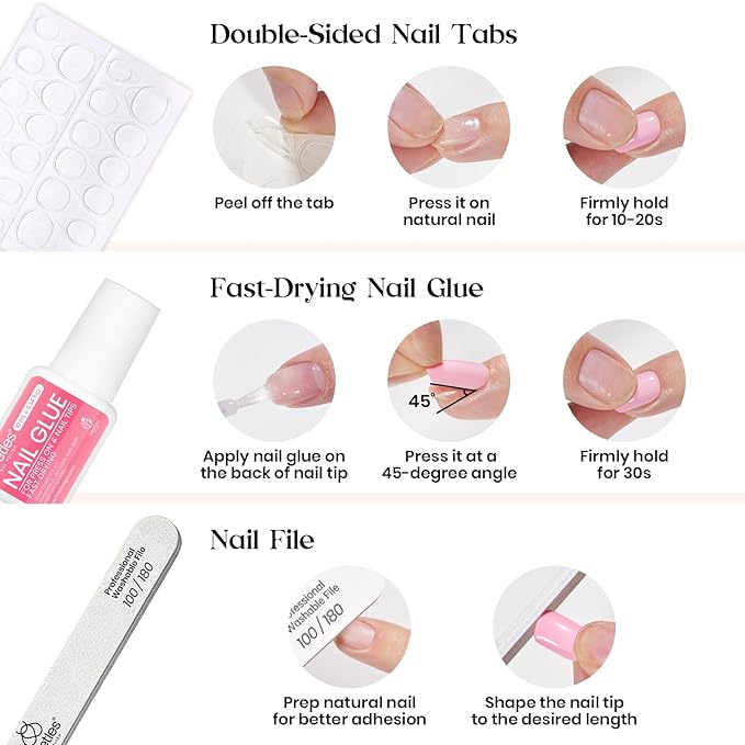 Beetles Press on Nails Kit 576Pcs 24 Colors, Short Square Press on Nails Glossy Matte With Nail Glue & Nail Tabs Stickers, Natural Fit Lightweight Fake Nails Kit Art For Women