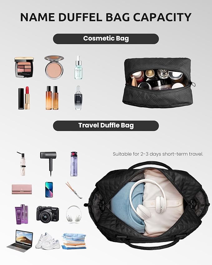 Girls Personalized Initial Monogram Letter Travel Weekender Duffle Overnight Bag with Makeup & Shoe Compartment for Her
