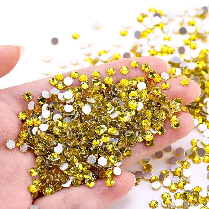 Novani Lemon Yellow Rhinestones 288pcs Glass Rhinestones Crystal Flatback Gemstones for Crafts Nails Makeup Bags and Shoes Decoration（SS30, Citrine）