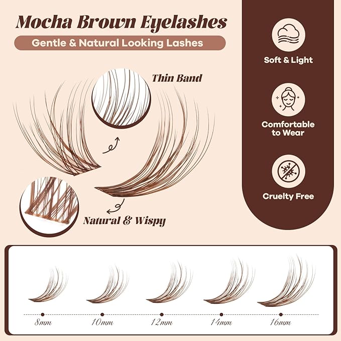 B&Q Brown Lash Clusters Blonde Brown Eyelash Cluster for Light Hair, MochaLash Cluster Eyelash Extensions Soft Browns False Eyelashes Comfortable Eyelash Clusters Perfect for Occasions（MochaLash 03）