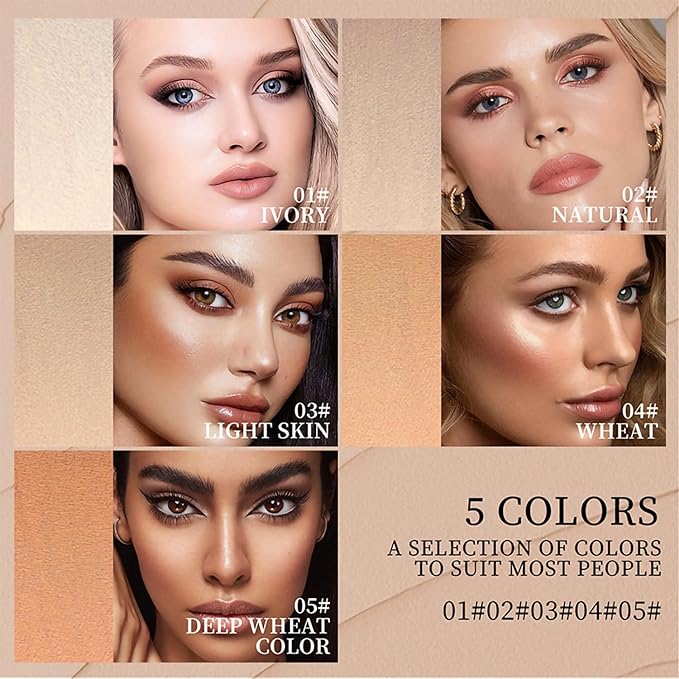 Dual-Ended Foundation & Concealer Stick with Built-in Brush, Long-Wear Matte Korean Full-Coverage Makeup, Waterproof Hydrating Contour for All Skin Tones (01#IVORY)