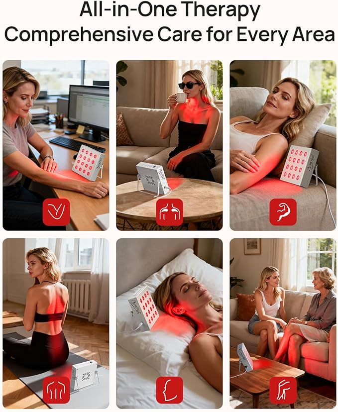 Red Light Therapy for Body Panel, 16‑LED 6 Wavelengths (630 nm, 660 nm, 810 nm, 830nm, 850 nm, 940 nm) Near‑Infrared Light Therapy Device, Ease Discomfort and Revitalize Skin(White)