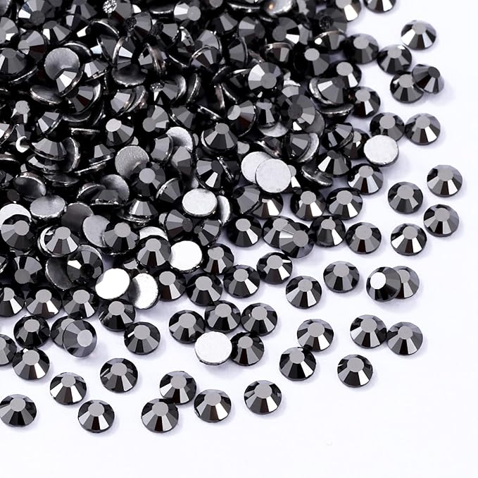 Meibite Black Hematite Flatback Rhinestones, Glass Rhinestones for Nail Art and Craft, Glue Fix, Loose Crystal Gemstones(Black Hematite, SS6, 1440pcs, 1.9-2.0mm)