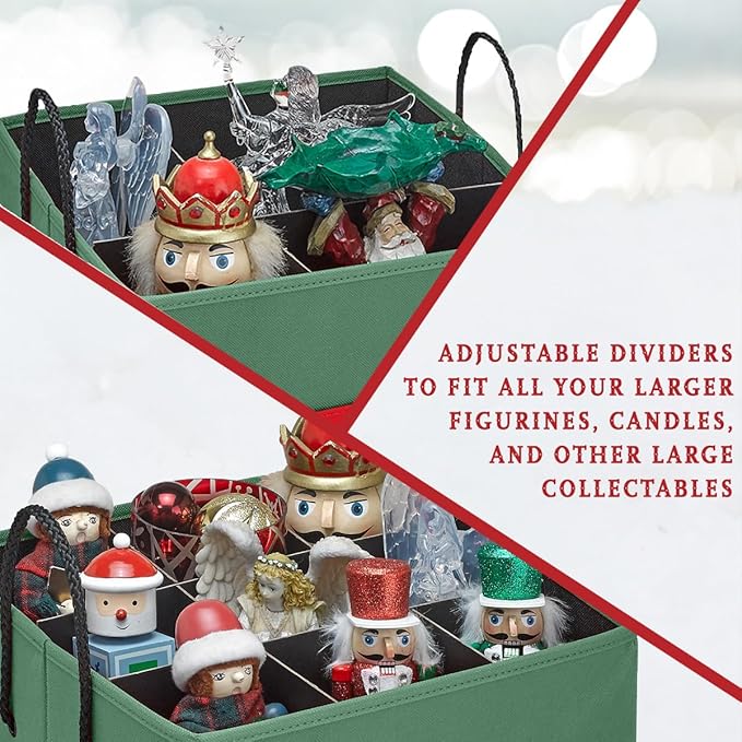 Christmas Nutcracker Collectible Storage Box - Stores Up to 16" Tall Nutcrackers, Ornaments & More - Holiday Decor Organizer with Adjustable Dividers
