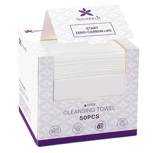 Serenorch Disposable Face Towels, 10" x 12", Ultra Thick Face Towelettes for Sensitive Skin, Extra Soft Makeup Remover Dry Wipes, 50 Count