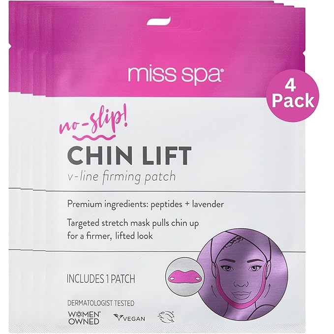 MISS SPA V-Line Patch, Neck and Face Toning Mask, Double Chin Face Mask, Chin Strap Anti-aging and Anti-wrinkle, V Shaped Contouring Face Mask, 4 Pack