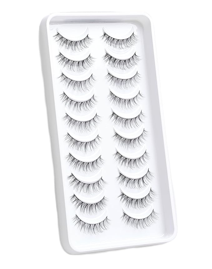 Lashes Natural Look, Wispy Eyelashes, Jiocolor False Eyelashes Natural Look, Fluffy Fake Mink Lashes,12 mm Strip Lashes 10 Pairs D1