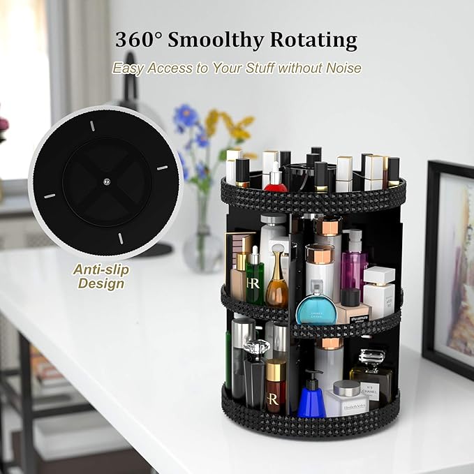 Awenia Makeup Organizer 360-Degree Rotating, Adjustable Makeup Storage, 7 Layers Large Capacity Cosmetic Storage Unit, Fits Different Types of Cosmetics and Accessories, Plus Size with Makeup Bag
