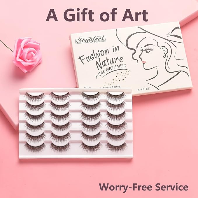 SONAFEEL Natural Fasle Lashes Wispy Lashes Natural Look 12Pairs 15mm Manga Eyelashes Reusable Spiky Lashes Pack 3d Mink Lashes