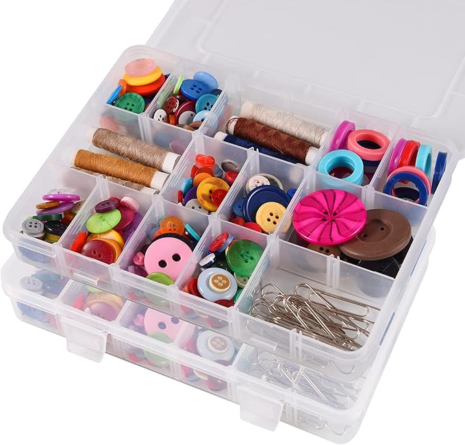 Exptolii 18 Grids Plastic Organizer Box with Dividers, Clear Compartment Container Storage for Beads Crafts Jewelry Fishing Tackles, Size 7.9 x 6.2 x 1.2 in