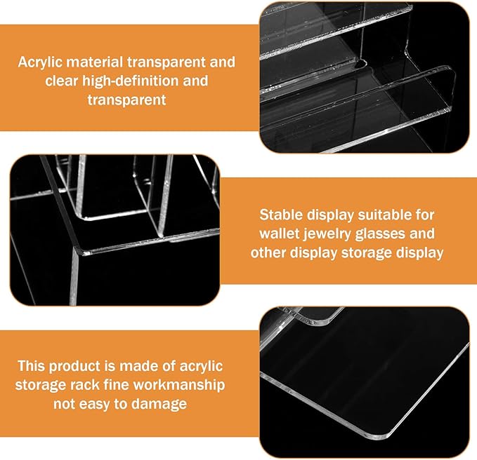 Giantree Acrylic Wallet Display Stand, 2 PCS 6 Tier Clear Purse Handbag Organizer Jewelry Riser Display Stand 7.8" Clear Multi Slot Counter Table Shelf for Cosmetic Perfume Sunglasses Handbag