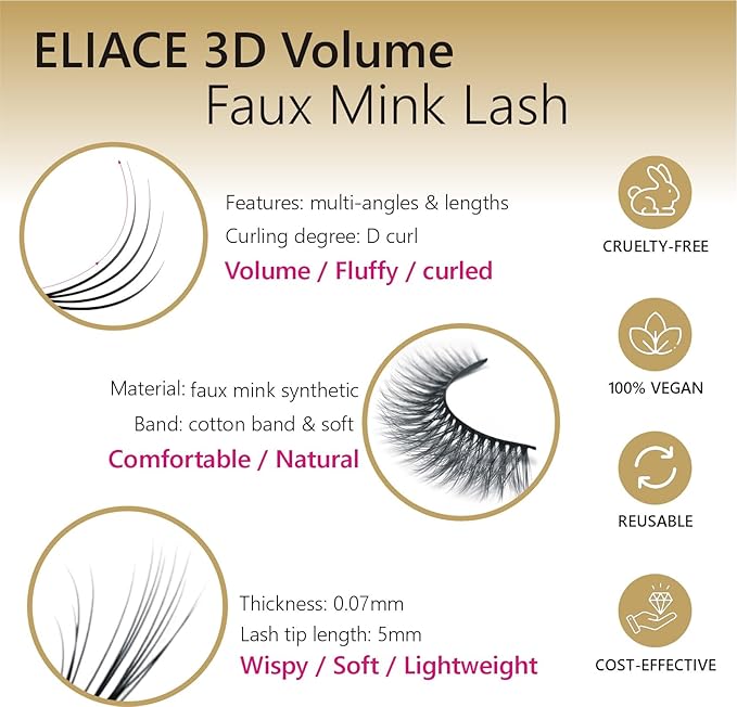 Eliace False Eyelashes Natural look Cat Eye Lashes Wispy Strips 3D Mink Lashes Fulffy,NEW 50 Pairs 5 Styles Fake Eyelashes,Faux Volume Curly Full,Thin Lash Band Soft Comfortable Lightweight Lash Pack