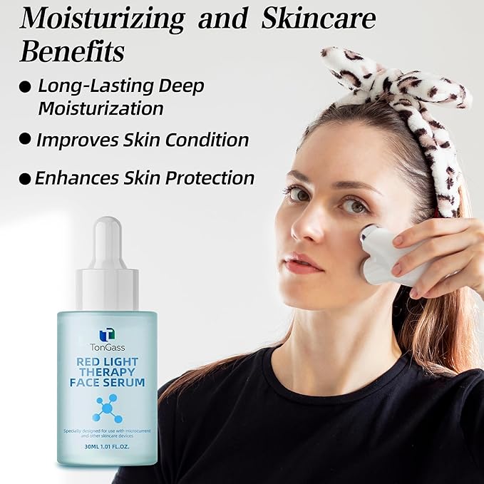 TonGass Hydrating Facial Serum for Face & Neck – Lightweight Absorbing Gel for Daily Moisture – Compatible with LED & Microcurrent Facial Tools – Smooth Skin Texture Enhancer - 2 Pack