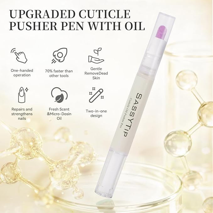 SASSYTIP Cuticle Pusher Oil Pen - Cuticle Remover & Nail Oil Pen with Rose & Lavender &Fragrance Free Scents, Portable Nail Care Pen for Work, Moisturizes & Strengthens Dry Cuticles (Fragrance Free)