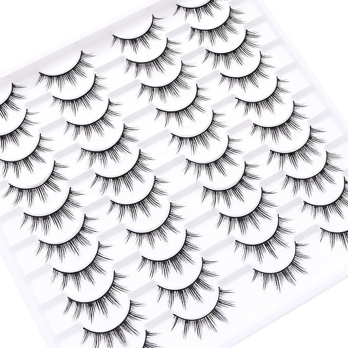 False Eyelashes 20 Pairs Wispy Lashes Faux Mink Lashes 14mm 3D Fluffy Cat Eye Lashes （style 20-067)