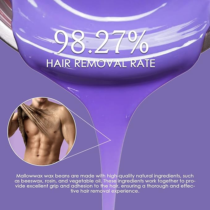 Mallowwax - Lavender - Wax Beads for Hair Removal - Natural & Hypoallergenic Formula - Stripless Refillable 2LB - Ideal for At-Home Use and Sensitive Areas