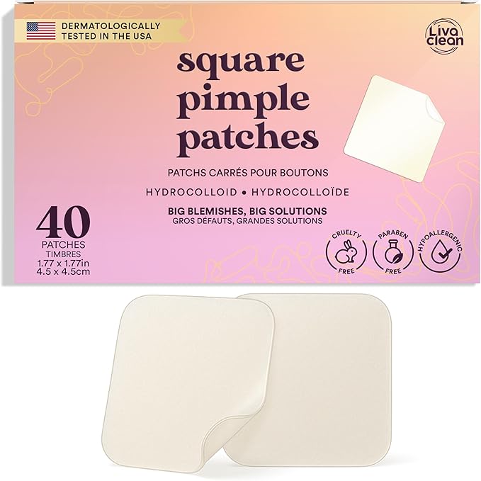Livaclean 40CT Large Pimple Patches for Face - Big Pimple Patches Large Hydrocolloid Patch for Blemishes - Body Nose Forehead Chin Acne Patch - XL Zit Stickers