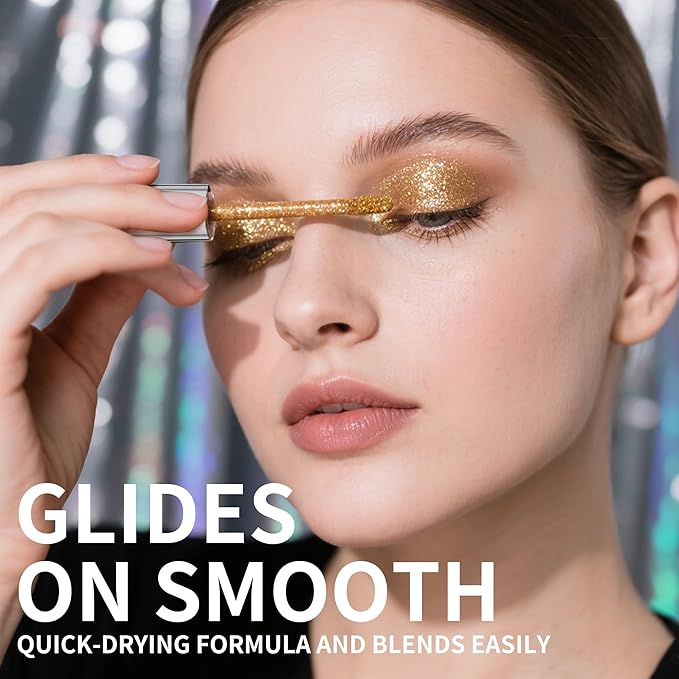 QIC Liquid Glitter Eyeshadow, Metallic & Shimmer Finish, Long Lasting, Non-Creasing, Smudge-proof, Lightweight Formula Liquid Eyeshadow for All Skin Tones, Buildable Color (07 Pink Crystal)
