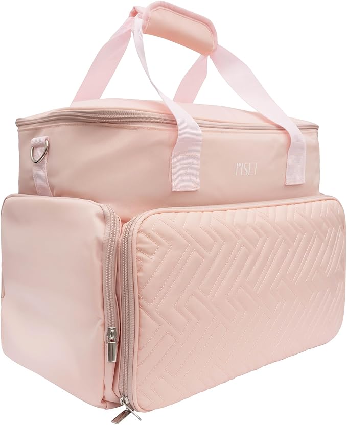 Riset Nail Polish Organizer Case Holds 96-100+ Bottles (15ml/0.5fl oz) - Nail Tech Travel Bag with Removable Dividers & Pouches, Fits UV Lamp & Manicure Tools, Spillproof Cover, Gift-Ready Box - Pink