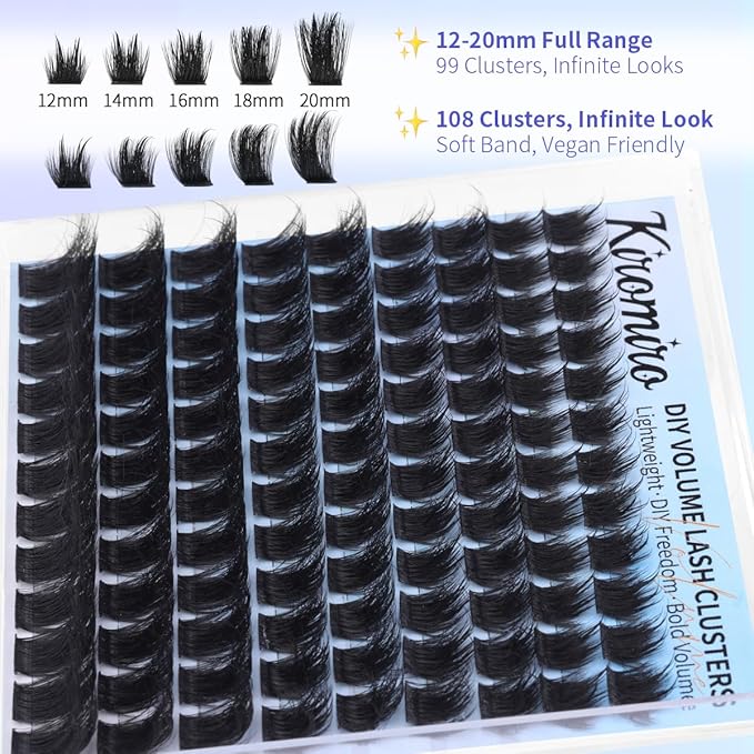 Kiromiro Fluffy Lash Clusters with Spikes 12-20mm Volume Lash Clusters Wispy eyelash Clusters DIY Cluster Eyelash Extensions Full Individual Lashes Thick Cluster Lashes