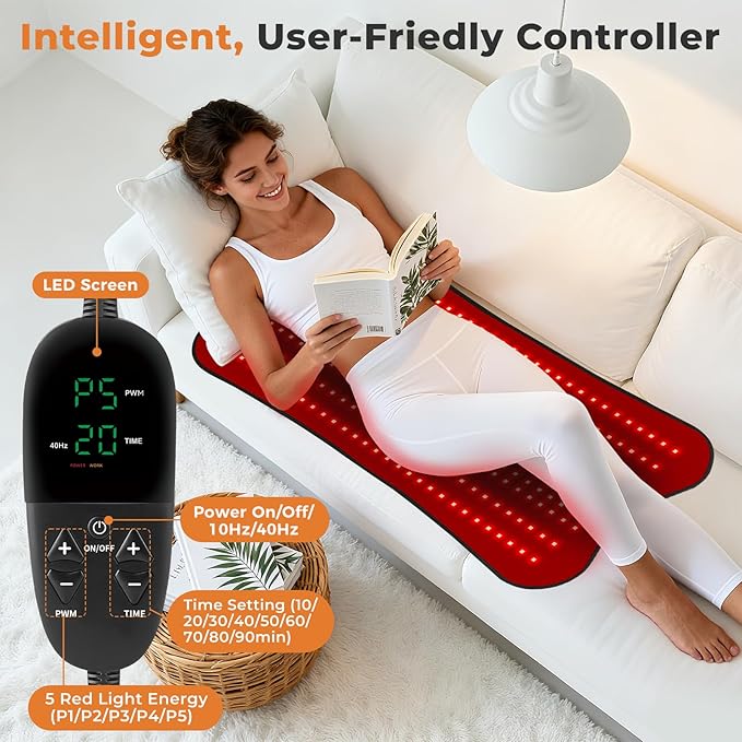 31.5''×14.2'' Red Light Therapy for Body, Red Light Therapy Pad Belt Wrap with 330 LED Beads, 660nm & 850nm Infrared Light Therapy Mat Full Body, Adjustable Timer & Intensity
