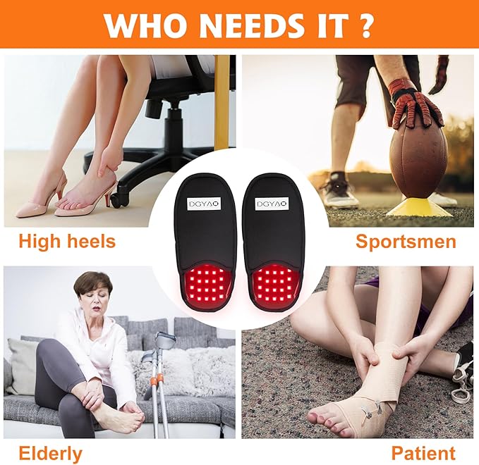 Red & Infrared Light Therapy Device for Foot Pain Relief 660nm & 880nm LED Light Therapy Slippers with Pulse Mode Full Cover Feet Toe Instep Sole Home Use (Two Pads)