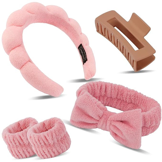 Canitor Spa Headband Wrist Bands Set with Hair Clips Skincare for Washing Face Skin Care Puffy Makeup Headband Preppy Teen Girl Gifts Cute Trendy Stuff Hair Accessories for Women