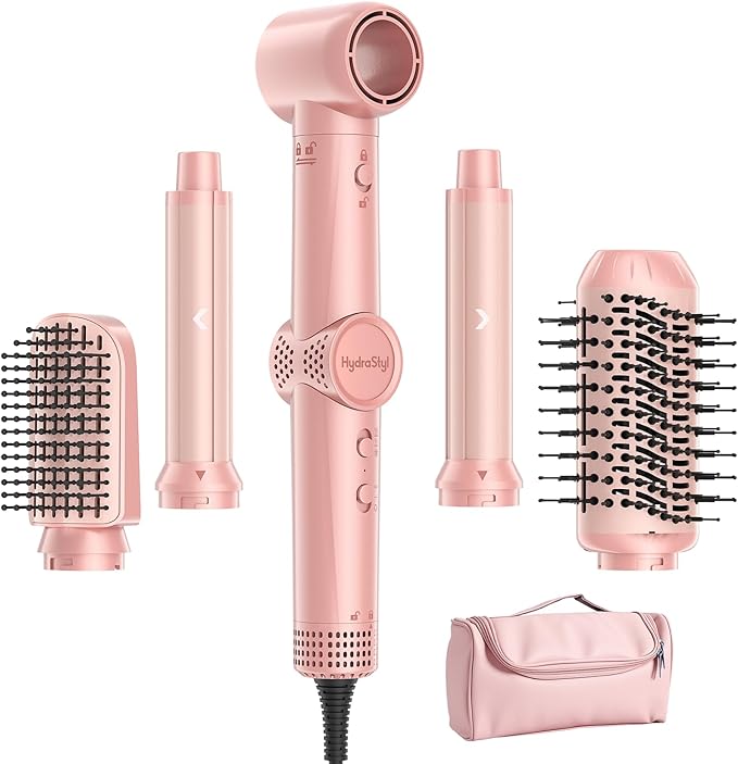 HydraStyl 5 in 1 Hot Air Styler, 1300W 110000 RPM High-Speed Hair Dryer Brush with Auto-Wrap Curlers, Frizz-Free Volumizing Straightening Curling for All Hair Types, No Heat Damage, Travel Bag