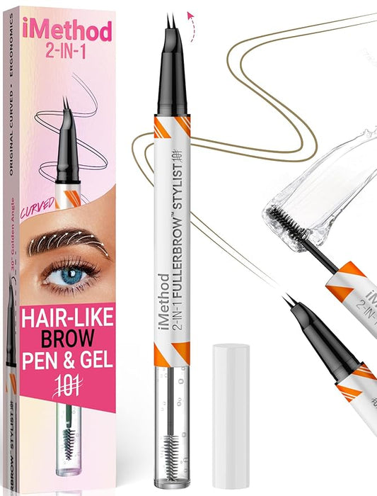 iMethod Curved Eyebrow Pen and Eyebrow Gel - Eyebrow Pencils for Women with Natural Hair Like Strokes, Brow Gel Clear for Soft Full Brows, Waterproof, All-Day Defined, Light Brown