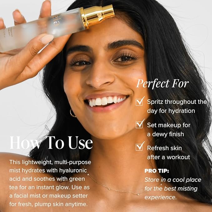 Beia Setting Spray with Hyaluronic Acid for Sensitive Skin - Hydrating Face Mist for Early Morning & Post Shower Glow - Moisturizing Finishing Spray for Makeup - Non Comedogenic Travel Size 1.7 Fl Oz