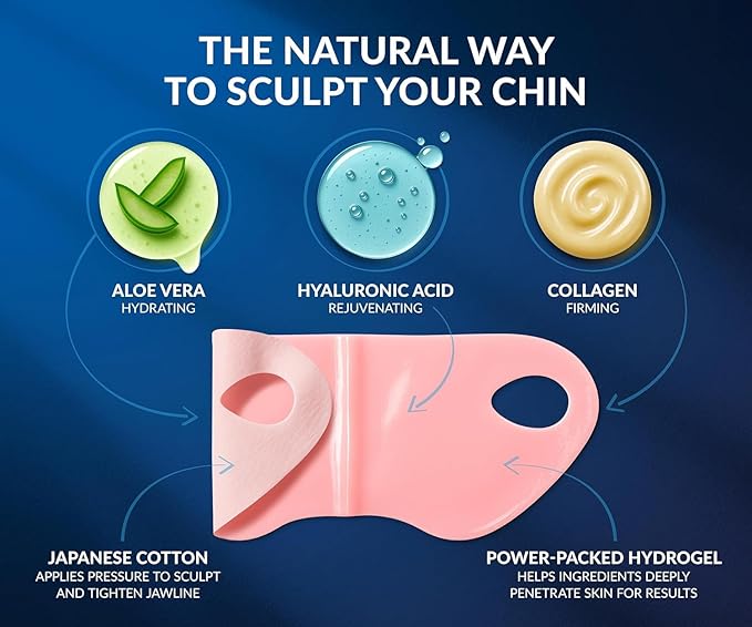 Stylia V Line Lifting Collagen Mask - Lift, Firm & Contour Jawline - Tightening Double Chin Strap with Hyaluronic Acid & Aloe - Neck Tightening and Lifting Mask - Jawline Shaper Face Lift Tape (7PC)