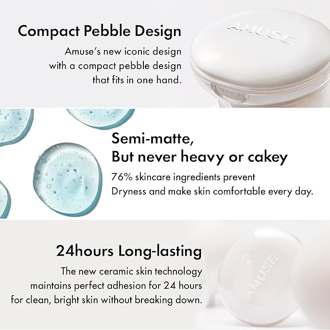 Amuse SEOUL Ceramic Skin Perfector Cushion Foundation (03 HONEY) | Long-lasting, Lightweight, Semi-matte, Flawless Coverage, Hypoallergenic, Vegan, Korean Beauty (15g / 0.52oz.)