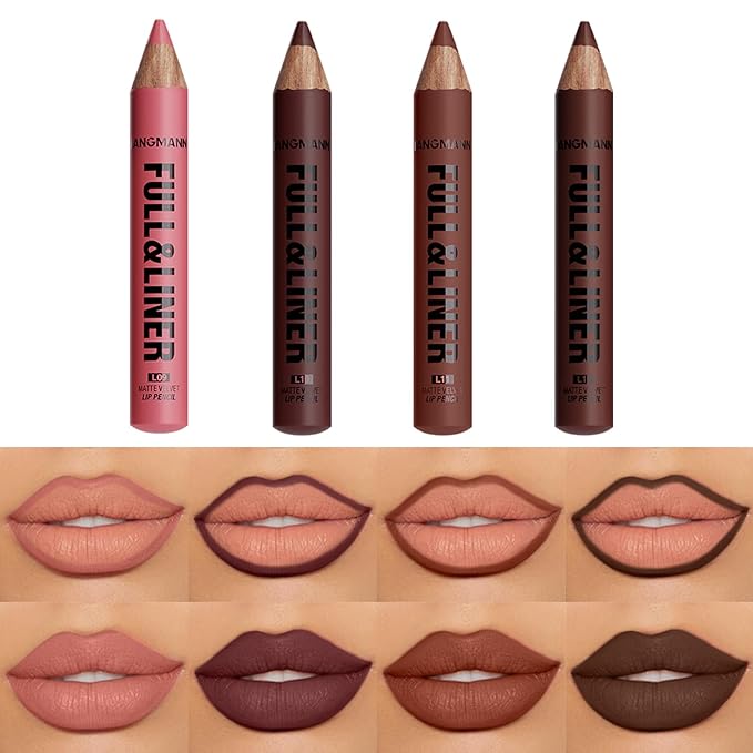 LANGMANNI 4Pcs Matte Velvet Lip Liner Pencil Set - Highly Pigmented,Smudge-Resistant Lip Pencils for Shaping & Contouring,Vegan & Cruelty-Free(#9+10+11+12)